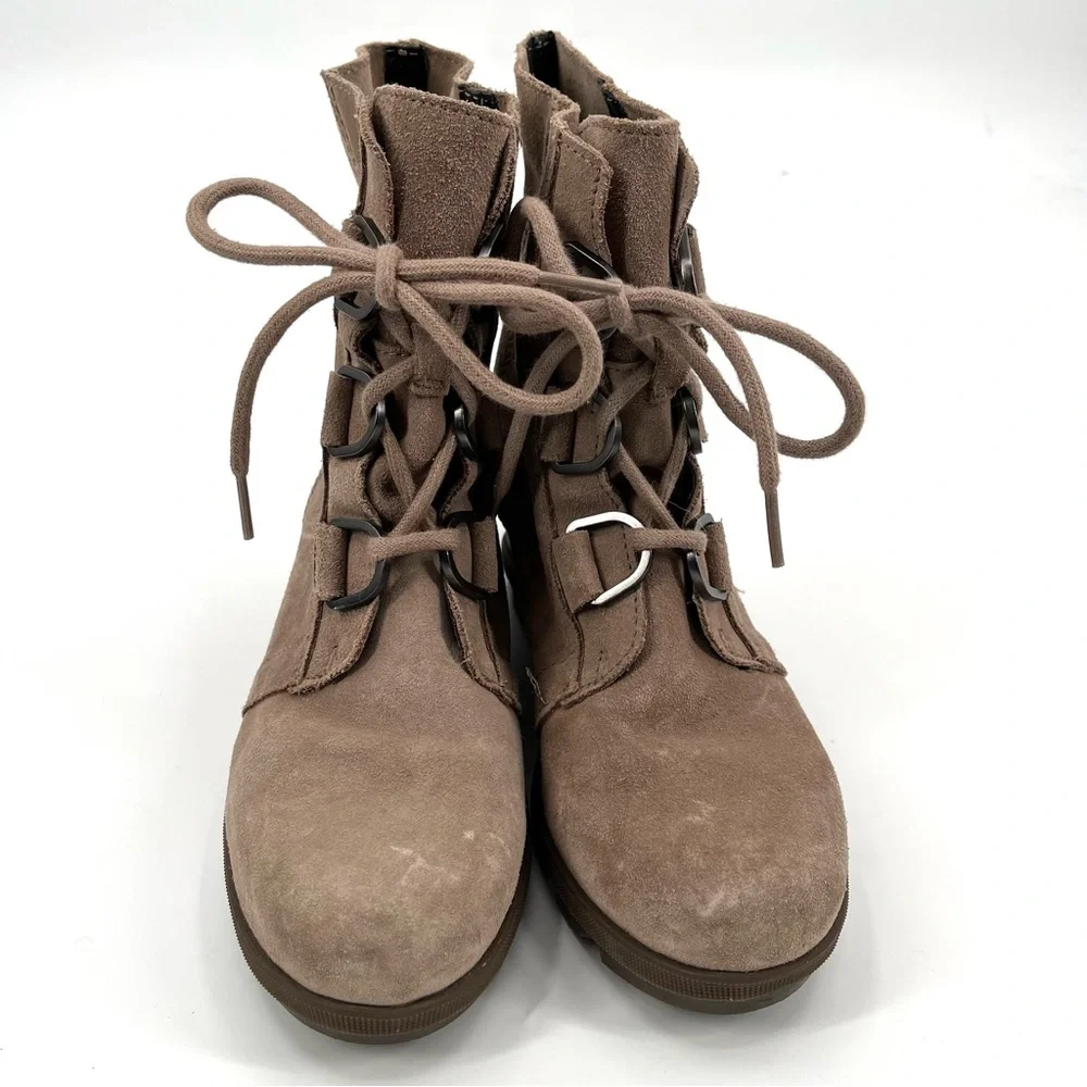 SOREL Joan of Arctic Wedge II Tan Suede Leather Lace Up Ankle Boots 4 Girls Boot